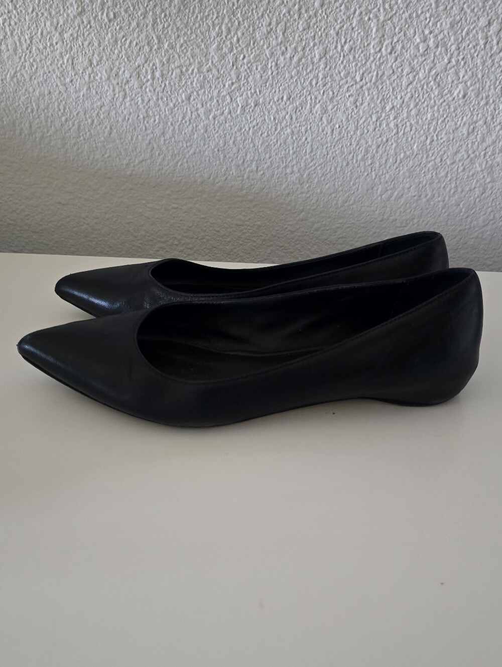 M.Gemi Black Leather Pointed Toe Flats 37 Made in Italy